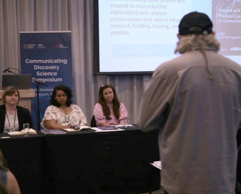 A question being addressed to the panel during the plenary session "SciPEP origins and findings.